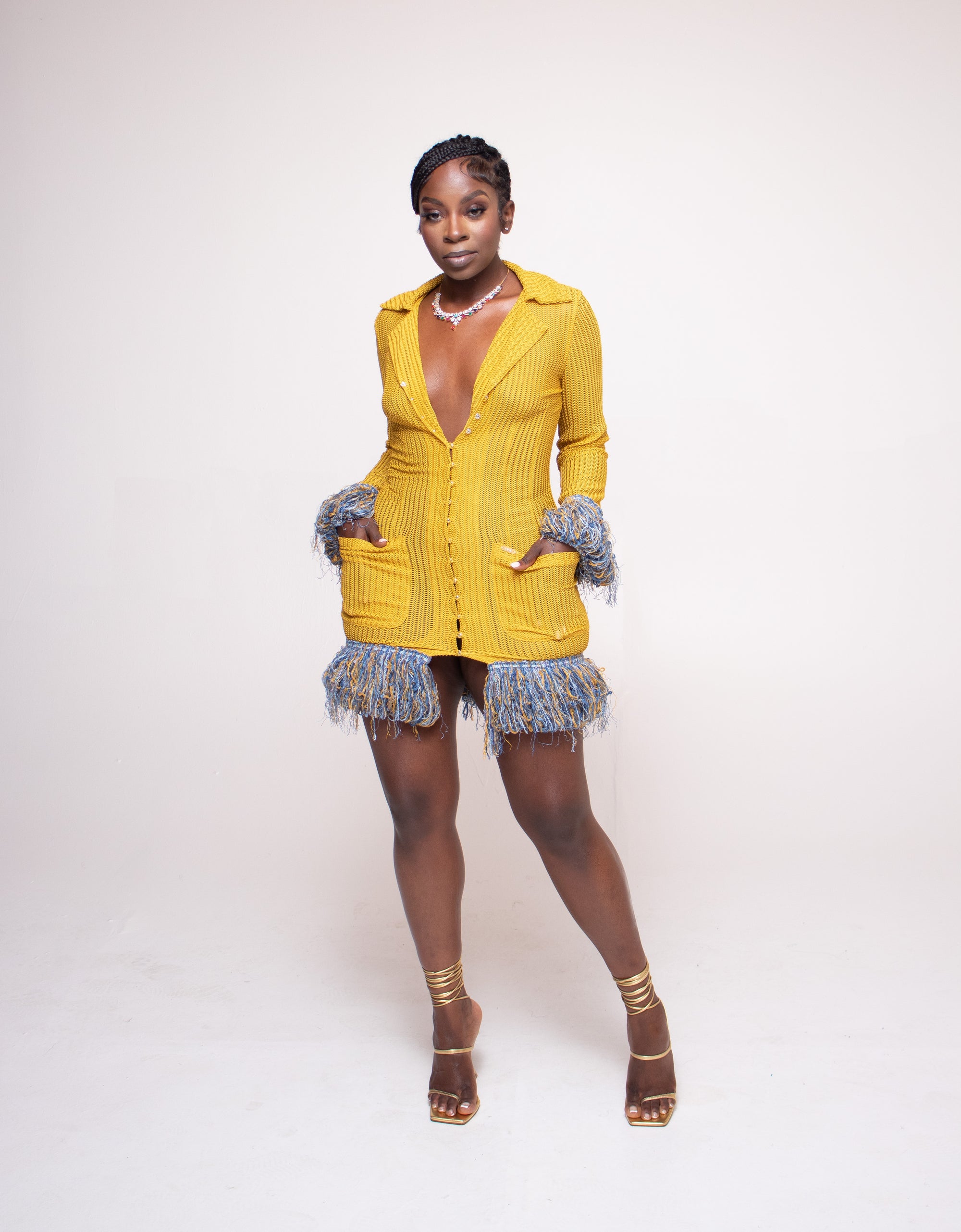 Mustard sales fringe dress